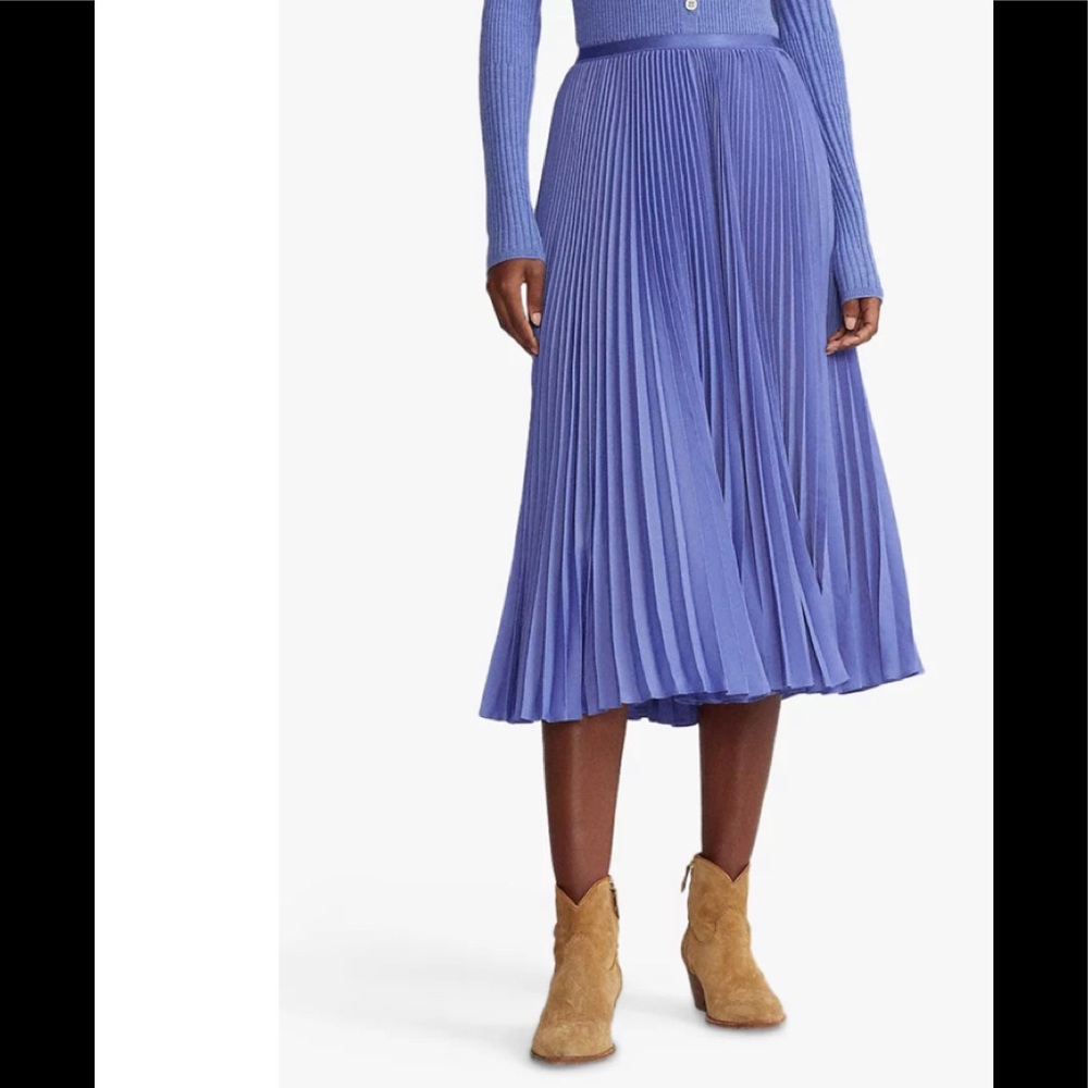 Polo Ralph Lauren Pleated Georgette Midi Skirt in Cornflower Blue NWT Sz 2